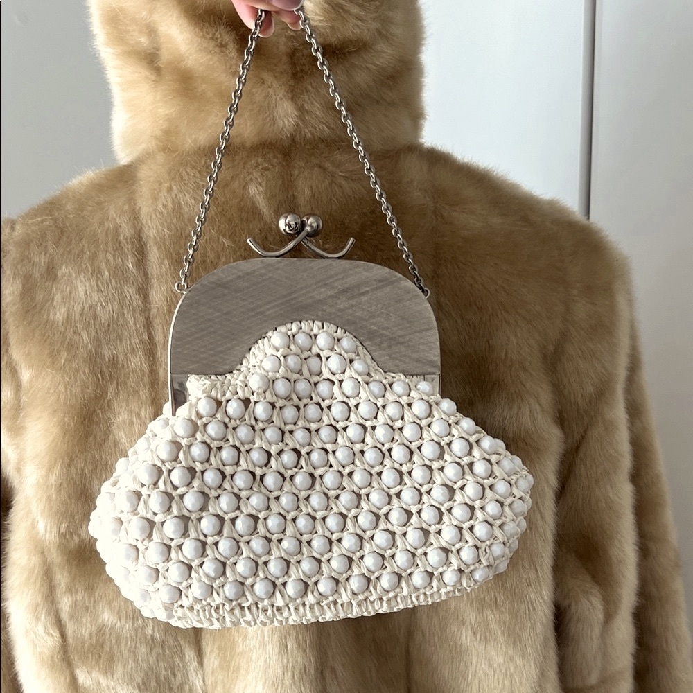 Vintage White Beaded Clutch